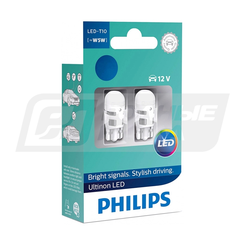PHILIPS Ultinon LED W5W 12V 1W W2.1x9.5d, набор 2шт 11961ULW4X2